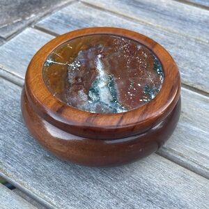 Woodstones Round Brazilian Wooden Agate Inlaid Top Trinket Jewelry Box